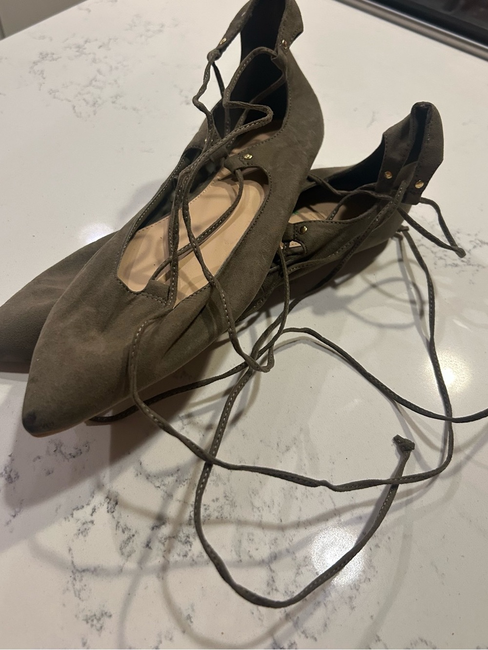 Old Navy Olive Lace-Up Pointed Flats - Picture 3 of 3